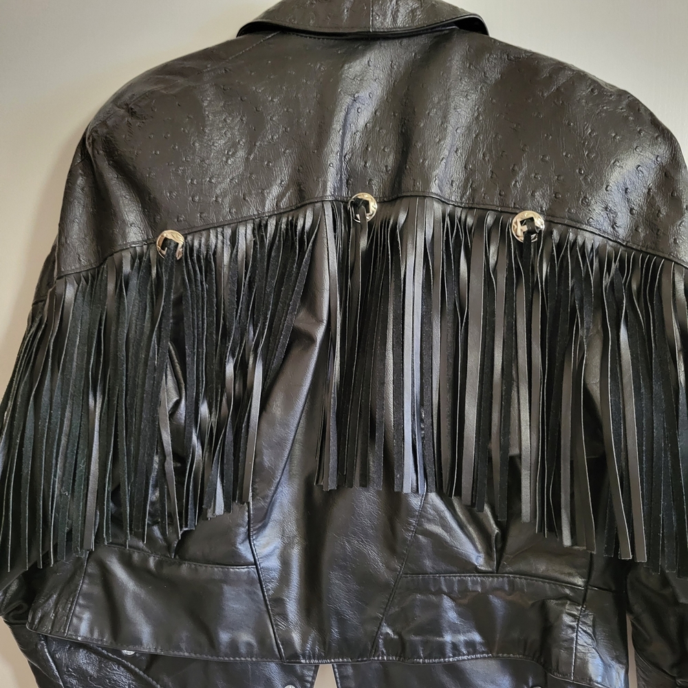 Phenix Black Leather Jacket with Fringe